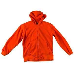 Deer Camp Boys Youth Size Large Neon Orange Long Sleeve Fleece Hooded Jacket Coa